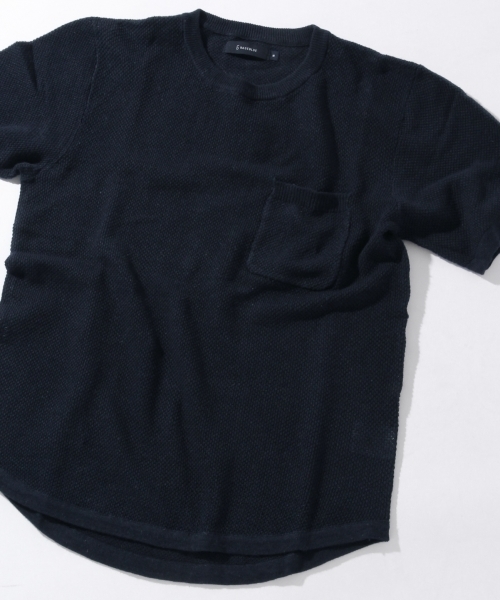 RAGEBLUE（レイジブルー）の「鹿の子編みニット半袖/566823（ニット/セーター・メンズ・ネイビー/ブラック/ブルー/ホワイト/グリーン・MEDIUM/LARGE）」の3枚目の写真