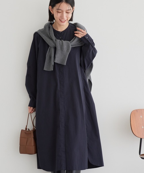 AMERICAN HOLIC(アメリカンホリック)の「バンドカラーシャツワンピース(シャツワンピース・レディース・ネイビー/グリーン/キャメル/アイボリー・M/L)」の3枚目の写真