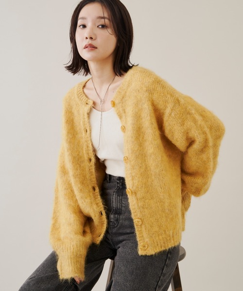 Shelly island（シェリーアイランド）の「シャギーニットカーディガン/プルオーバー（カーディガン/ボレロ・レディース・ダークグレー/ベージュ/イエロー/レッド・FREE）」の3枚目の写真