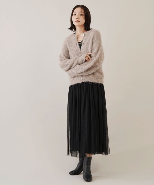 Shelly island（シェリーアイランド）の「シャギーニットカーディガン/プルオーバー（カーディガン/ボレロ・レディース・ダークグレー/ベージュ/イエロー/レッド・FREE）」の6枚目の写真