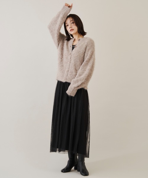 Shelly island（シェリーアイランド）の「シャギーニットカーディガン/プルオーバー（カーディガン/ボレロ・レディース・ダークグレー/ベージュ/イエロー/レッド・FREE）」の7枚目の写真