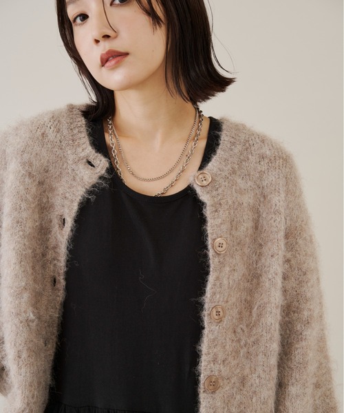 Shelly island（シェリーアイランド）の「シャギーニットカーディガン/プルオーバー（カーディガン/ボレロ・レディース・ダークグレー/ベージュ/イエロー/レッド・FREE）」の9枚目の写真