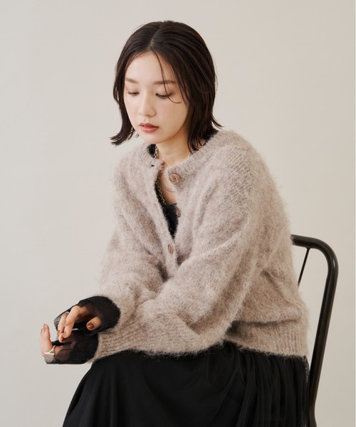 Shelly island（シェリーアイランド）の「シャギーニットカーディガン/プルオーバー（カーディガン/ボレロ・レディース・ダークグレー/ベージュ/イエロー/レッド・FREE）」の10枚目の写真