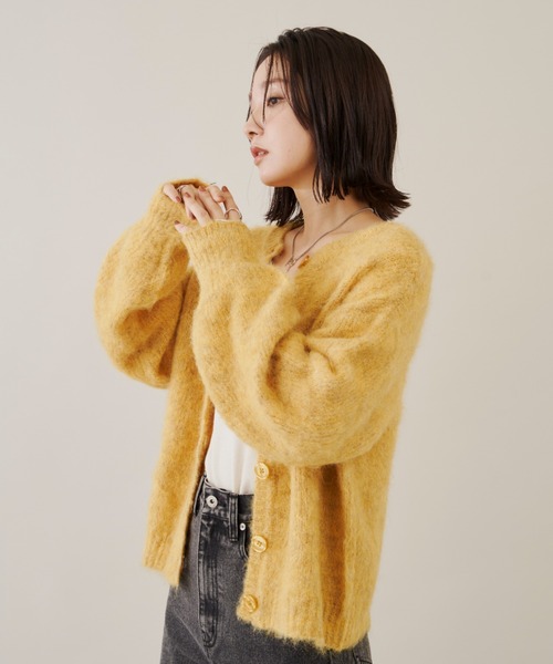 Shelly island（シェリーアイランド）の「シャギーニットカーディガン/プルオーバー（カーディガン/ボレロ・レディース・ダークグレー/ベージュ/イエロー/レッド・FREE）」の11枚目の写真