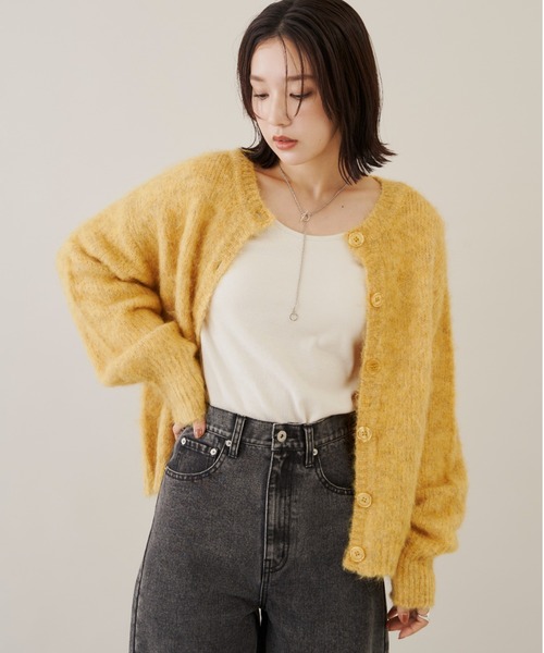 Shelly island（シェリーアイランド）の「シャギーニットカーディガン/プルオーバー（カーディガン/ボレロ・レディース・ダークグレー/ベージュ/イエロー/レッド・FREE）」の12枚目の写真