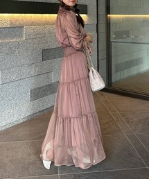 Thevon | 【オケージョン】袖シャーリングハイネックティアードワンピース(ドレス)