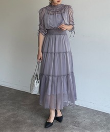 Thevon | 【オケージョン】袖シャーリングハイネックティアードワンピース(ドレス)