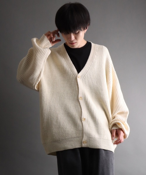 SITRY（シトリー）の「ridge knitting cardigan/畦編み ニット カーディガン/カーデ（カーディガン/ボレロ・メンズ・グリーン/アイボリー/ブラック/ダークグレー・M/L）」の13枚目の写真