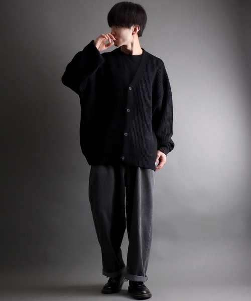 SITRY（シトリー）の「ridge knitting cardigan/畦編み ニット カーディガン/カーデ（カーディガン/ボレロ・メンズ・グリーン/アイボリー/ブラック/ダークグレー・M/L）」の16枚目の写真