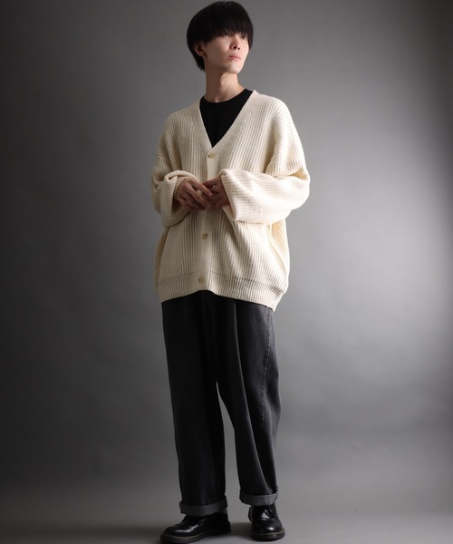 SITRY（シトリー）の「ridge knitting cardigan/畦編み ニット カーディガン/カーデ（カーディガン/ボレロ・メンズ・グリーン/アイボリー/ブラック/ダークグレー・M/L）」の18枚目の写真