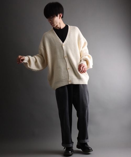 SITRY（シトリー）の「ridge knitting cardigan/畦編み ニット カーディガン/カーデ（カーディガン/ボレロ・メンズ・グリーン/アイボリー/ブラック/ダークグレー・M/L）」の19枚目の写真