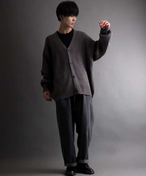 SITRY（シトリー）の「ridge knitting cardigan/畦編み ニット カーディガン/カーデ（カーディガン/ボレロ・メンズ・グリーン/アイボリー/ブラック/ダークグレー・M/L）」の20枚目の写真