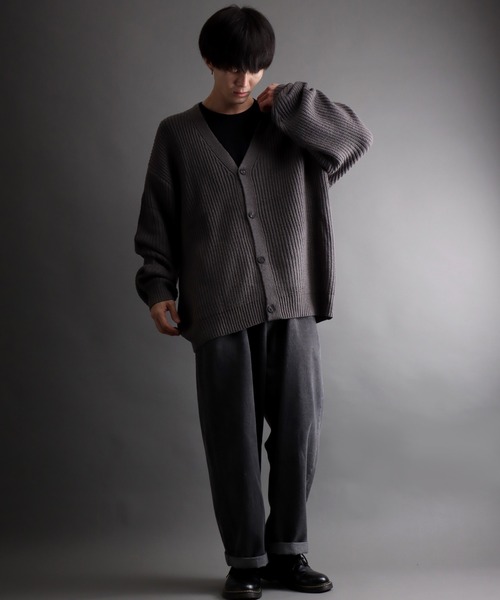 SITRY（シトリー）の「ridge knitting cardigan/畦編み ニット カーディガン/カーデ（カーディガン/ボレロ・メンズ・グリーン/アイボリー/ブラック/ダークグレー・M/L）」の21枚目の写真