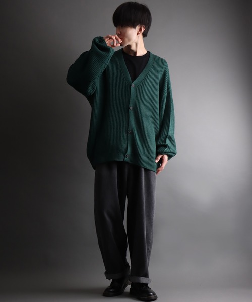 SITRY（シトリー）の「ridge knitting cardigan/畦編み ニット カーディガン/カーデ（カーディガン/ボレロ・メンズ・グリーン/アイボリー/ブラック/ダークグレー・M/L）」の22枚目の写真