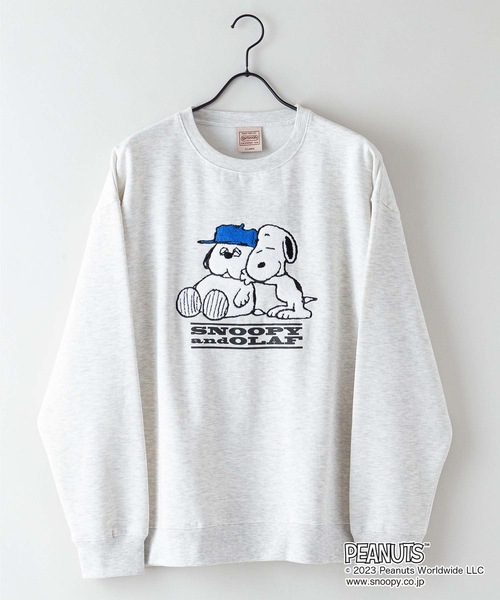 PEANUTS(ピーナッツ)の「【OUTDOOR PRODUCTS/アウトドアプロダクツ】【PEANUTS/ピーナッツ】 スヌーピー オラフ チャーリーブラウン コラボ 裏起毛 クルートレーナ- スウェット ドロップショルダー オーバーサイズ バックプリント(スウェット・メンズ・杢グレー/ブルーグレー/オフホワイト/ピンク・LARGE/MEDIUM/X-LARGE)」の16枚目の写真