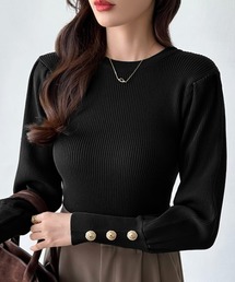 パフスリーブ」に該当するトップス（ブラック/黒色系）ファッション