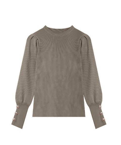 COCOMOMO(ココモモ)の「新色登場 大人きれいめに着映える パフスリーブリブニット 金ボタン リブニット レイヤードトップス ニット パワショル 長袖 オケージョン 秋服 冬服(ニット/セーター・レディース・ライトブラウン/ダークブルー/ワイン/ネイビー/ホワイト/ブラウン/ブラック/ダークグリーン/ライトグレー/ダークグレー・FREE)」の17枚目の写真