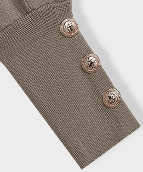 COCOMOMO(ココモモ)の「新色登場 大人きれいめに着映える パフスリーブリブニット 金ボタン リブニット レイヤードトップス ニット パワショル 長袖 オケージョン 秋服 冬服(ニット/セーター・レディース・ライトブラウン/ダークブルー/ワイン/ネイビー/ホワイト/ブラウン/ブラック/ダークグリーン/ライトグレー/ダークグレー・FREE)」の15枚目の写真