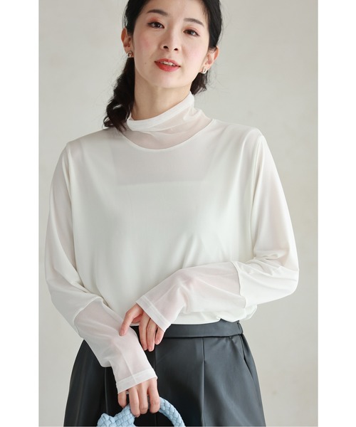 進化版 スタメン重ね着シアーハイネックトップス（Tシャツ
