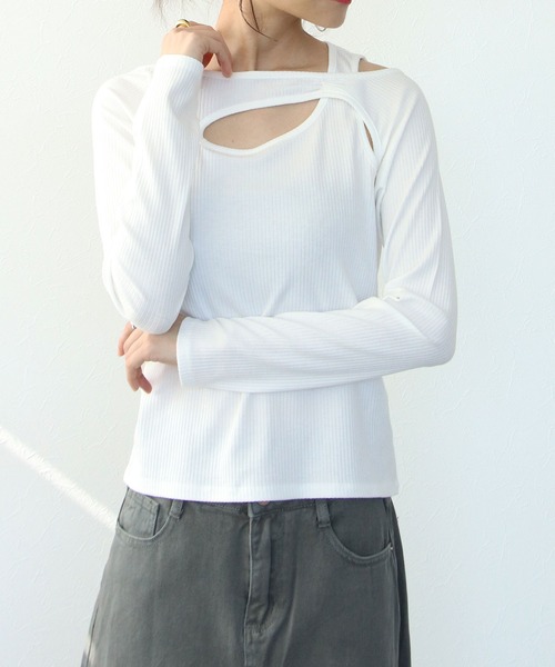 TITE IN THE STORE（ティテ　インザ　ストア）の「カットアウト長袖プルオーバーカットソー（Tシャツ/カットソー・レディース・グレイッシュベージュ/ホワイト/ブラック/コーラルピンク・38）」の13枚目の写真