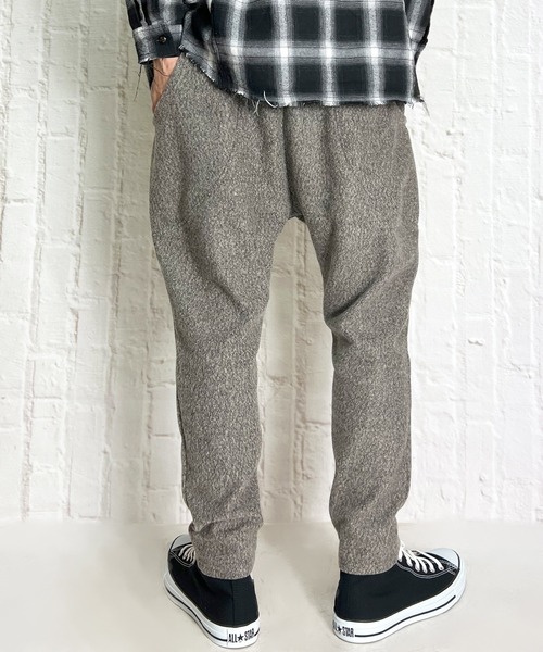 ウール調 サルエルパンツ ツイード テーパード ジョガーパンツ