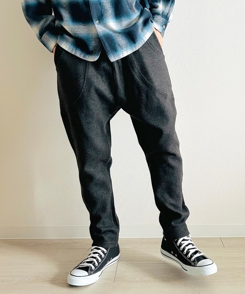 セール】ウール調 裏起毛 ツイード テーパード ジョガーパンツ