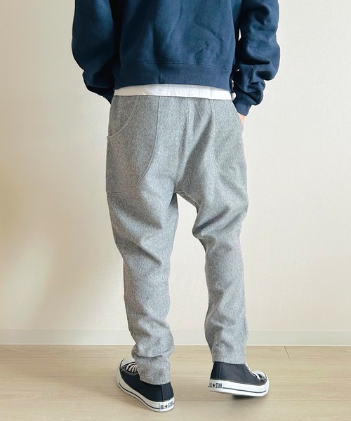 セール】ウール調 裏起毛 サルエルパンツ ツイード テーパード