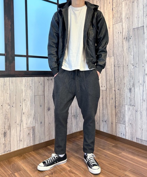 セール】ウール調 裏起毛 サルエルパンツ ツイード テーパード