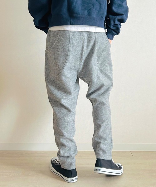 セール】ウール調 裏起毛 ツイード テーパード ジョガーパンツ