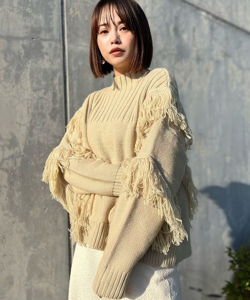 nina mew(ニーナミュウ)の「フリンジニット(ニット/セーター・レディース・ブラック/ベージュ・FREE)」の10枚目の写真
