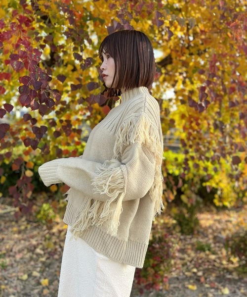 nina mew(ニーナミュウ)の「フリンジニット(ニット/セーター・レディース・ブラック/ベージュ・FREE)」の5枚目の写真