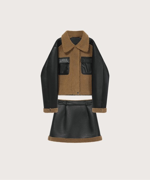Vintage PU Stitching Fur Set Up