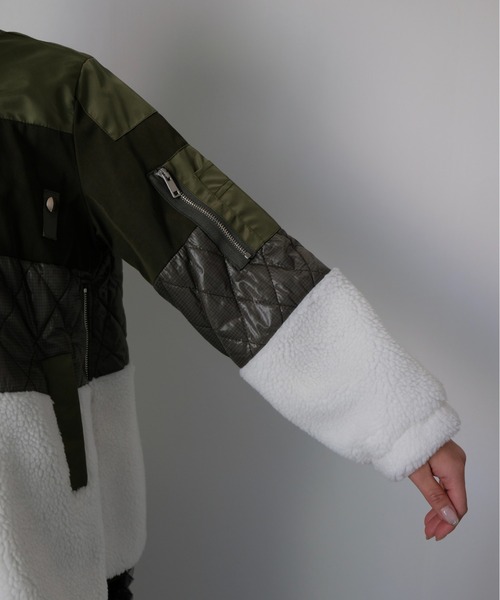 DOLLUPOOPS（ドールアップウップス）の「キルティング×ボアジャケット（ノーカラージャケット・レディース・カーキ/ブラック・38）」の16枚目の写真