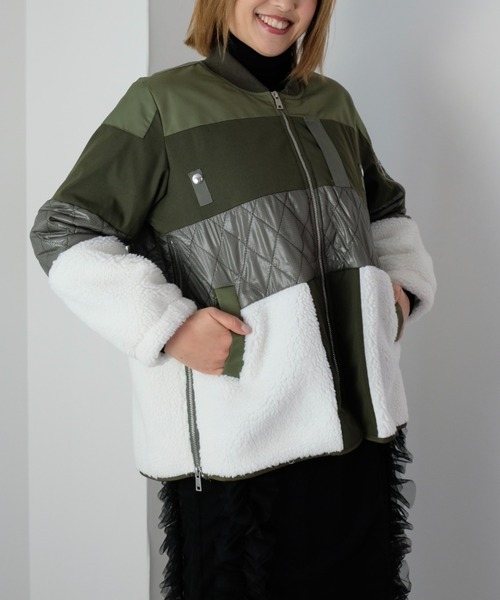 DOLLUPOOPS（ドールアップウップス）の「キルティング×ボアジャケット（ノーカラージャケット・レディース・カーキ/ブラック・38）」の11枚目の写真