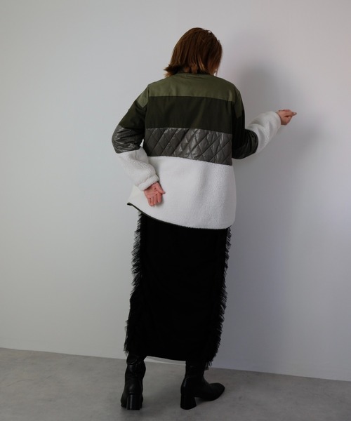 DOLLUPOOPS（ドールアップウップス）の「キルティング×ボアジャケット（ノーカラージャケット・レディース・カーキ/ブラック・38）」の10枚目の写真