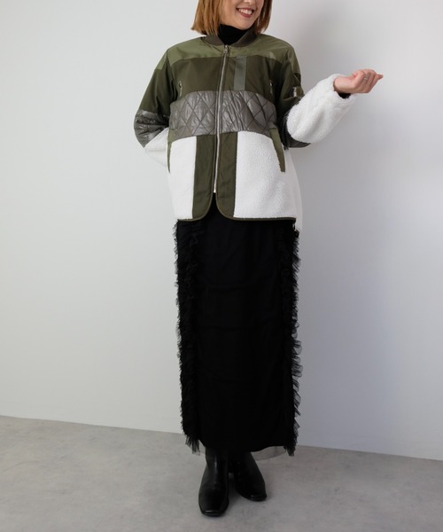 DOLLUPOOPS（ドールアップウップス）の「キルティング×ボアジャケット（ノーカラージャケット・レディース・カーキ/ブラック・38）」の7枚目の写真