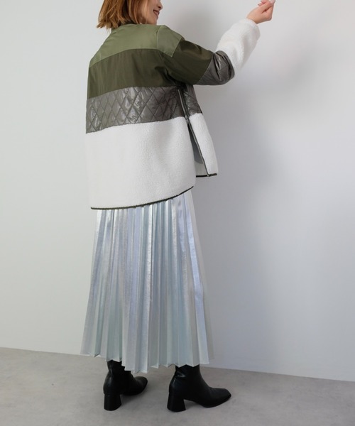 DOLLUPOOPS（ドールアップウップス）の「キルティング×ボアジャケット（ノーカラージャケット・レディース・カーキ/ブラック・38）」の5枚目の写真