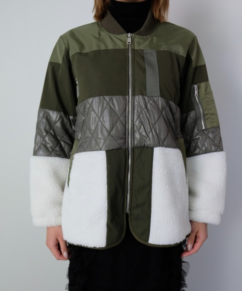 DOLLUPOOPS（ドールアップウップス）の「キルティング×ボアジャケット（ノーカラージャケット・レディース・カーキ/ブラック・38）」の12枚目の写真