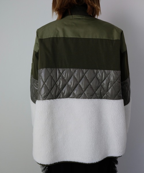 DOLLUPOOPS（ドールアップウップス）の「キルティング×ボアジャケット（ノーカラージャケット・レディース・カーキ/ブラック・38）」の14枚目の写真