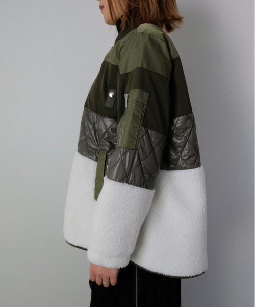 DOLLUPOOPS（ドールアップウップス）の「キルティング×ボアジャケット（ノーカラージャケット・レディース・カーキ/ブラック・38）」の13枚目の写真