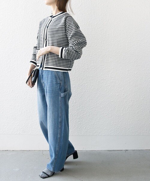 セール】SHIPS any: 〈手洗い可能〉ギンガム ジャカード クルーネック