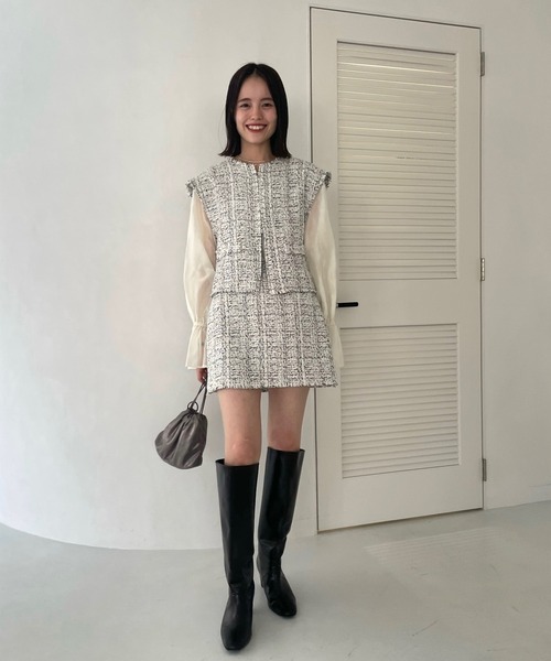 mystic（ミスティック）の「【森川企画】ツィードベストスカパンSET（アンサンブル・レディース・ブラック/オフホワイト・1/2）」の2枚目の写真