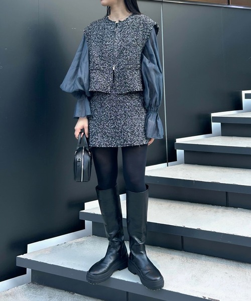 mystic（ミスティック）の「【森川企画】ツィードベストスカパンSET（アンサンブル・レディース・ブラック/オフホワイト・1/2）」の8枚目の写真