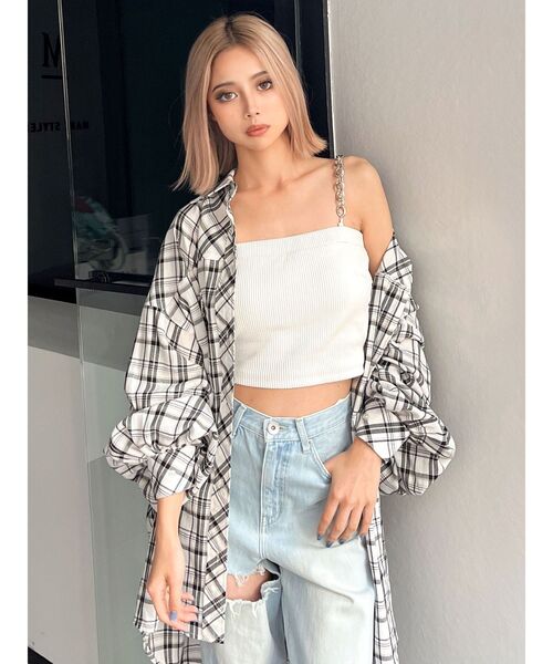 GYDA（ジェイダ）の「BIG checkシャツ（シャツ/ブラウス・レディース・ネイビー/オフホワイト/ベージュ・FREE）」の2枚目の写真