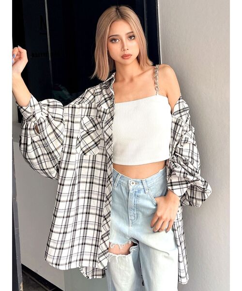 GYDA（ジェイダ）の「BIG checkシャツ（シャツ/ブラウス・レディース・ネイビー/オフホワイト/ベージュ・FREE）」の9枚目の写真