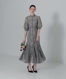 レジャ　花柄刺繍レース加工チュールヘムワンピースドレス Leja（レジャ）の「【LEJA】ラメ花柄刺繍ポイントレース加工