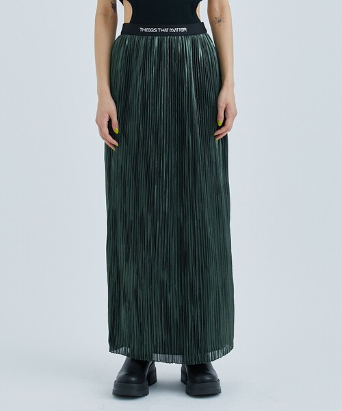 THINGS THAT MATTER（シングス ザット マター）の「【THINGS THAT MATTER/(シングス ザット マター)】FOIL SATIN PLEATS NARROW SKIRT/サテンプリーツナロースカート（スカート・レディース・ブラック/グリーン・1/2）」の7枚目の写真