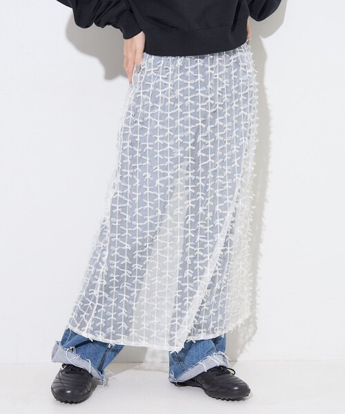 FREAK'S STORE(フリークスストア)の「リボン チュールスカート(スカート・レディース・ブラック/オフホワイト・フリ-)」の2枚目の写真