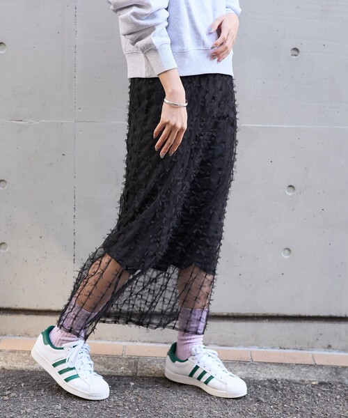 FREAK'S STORE(フリークスストア)の「リボン チュールスカート(スカート・レディース・ブラック/オフホワイト・フリ-)」の7枚目の写真