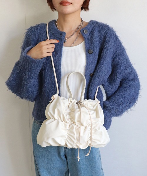 COLDE （コルデ）の「ギャザーナイロン2WAY巾着ミニトートバッグ（トートバッグ・レディース・サックスブルー/ブラック/アイボリー・FREE）」の2枚目の写真